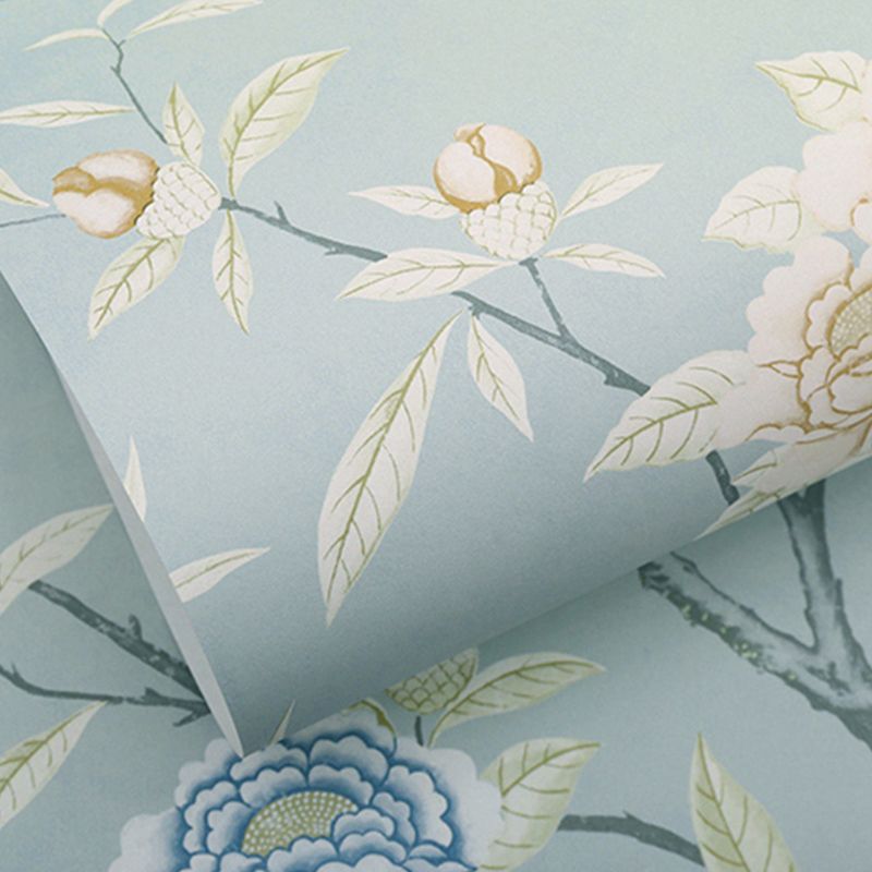 Sky Blue Rustic Wallpaper Roll 63.3-sq ft Blooming Flower Tress Wall Art for Bedroom
