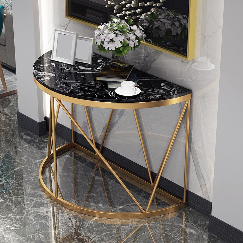 Contemporary Marble Console Sofa Table Half Moon Iron End Table for Hall