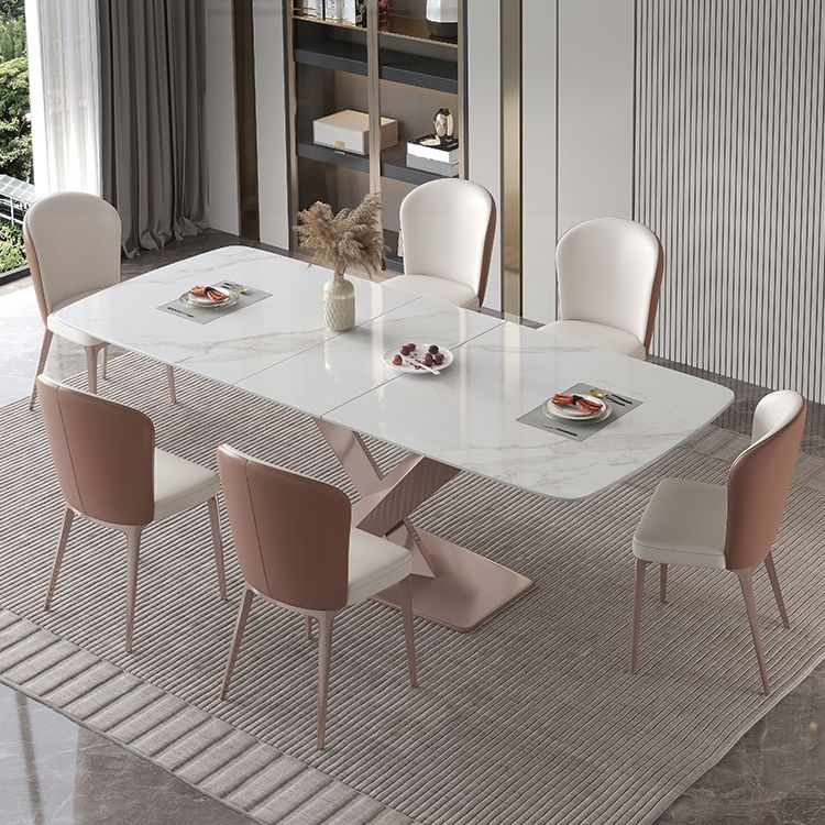 Modern 1/4/5/7 Pieces Silver Dining Table Set with Sintered Stone Top Scalable Dinette Set