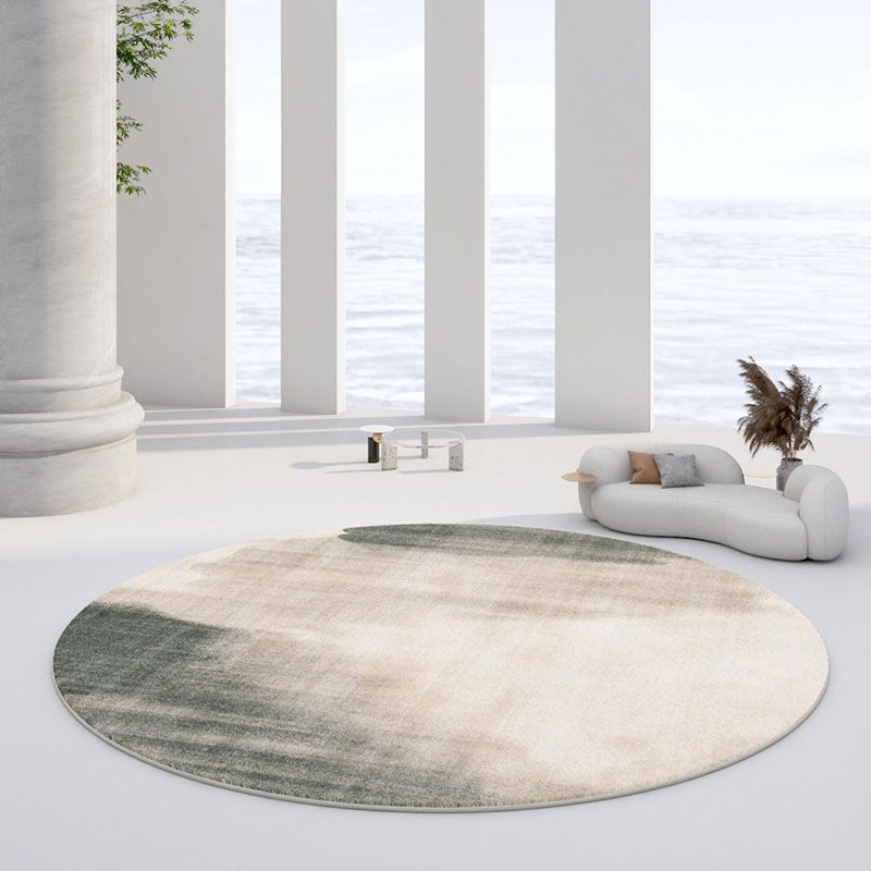 Round Watercolor Carpet Washable Indoor Rug Polyester Stain Resistant Rug for Living Room