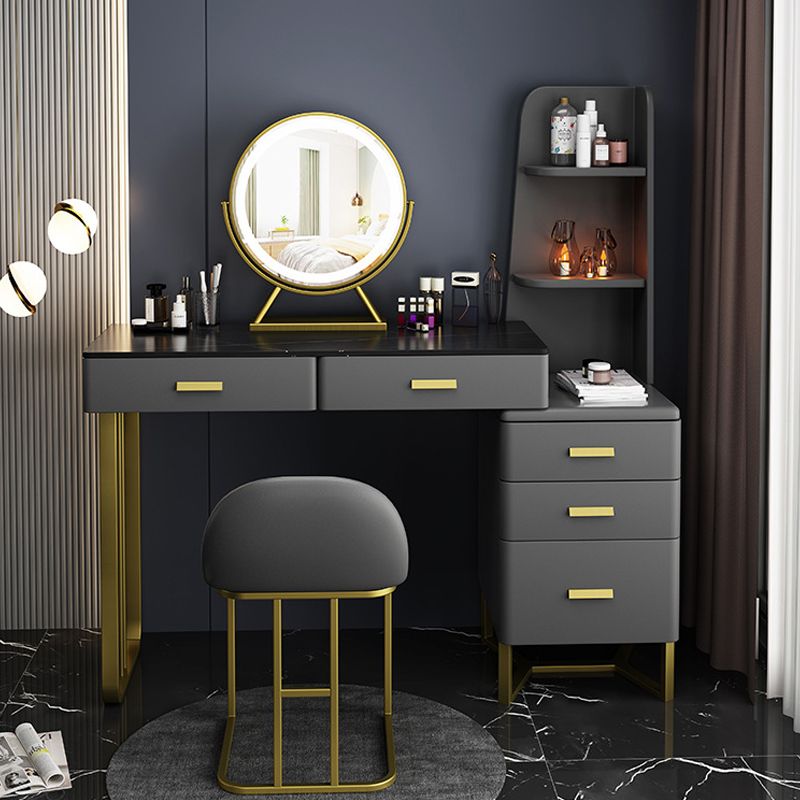 51.2" H Slate Vanity Makeup Desk with Storage Shelves and 5-Drawer