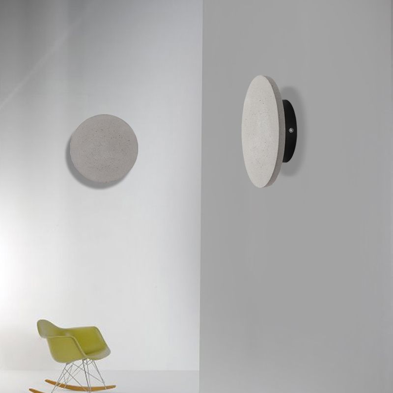 Flat Round Wall Sconce Light Minimalistic Cement Grey LED Wall Mount Light for Bedside