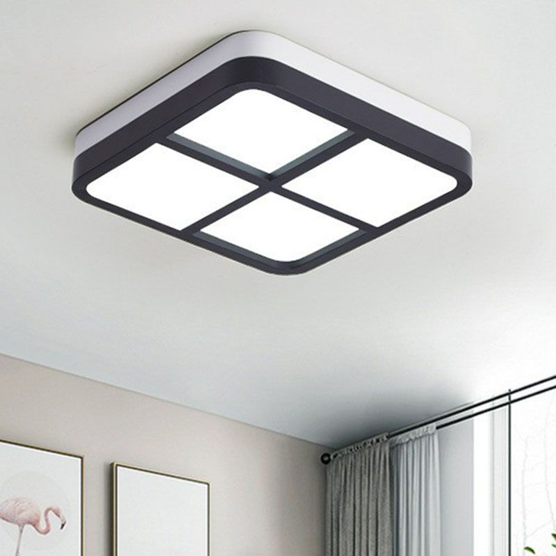 Minimal Splicing Quadrate Flush Ceiling Light Metal Living Room LED Flush Mount Lighting Fixture in Black and White