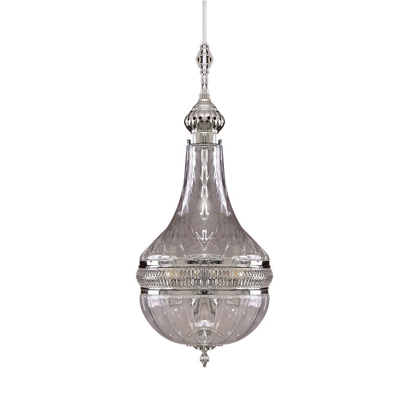 12"/16" Wide Gourd Chandelier Lighting Colonial Clear Glass Brass/Chrome 4 Bulbs Hanging Ceiling Light