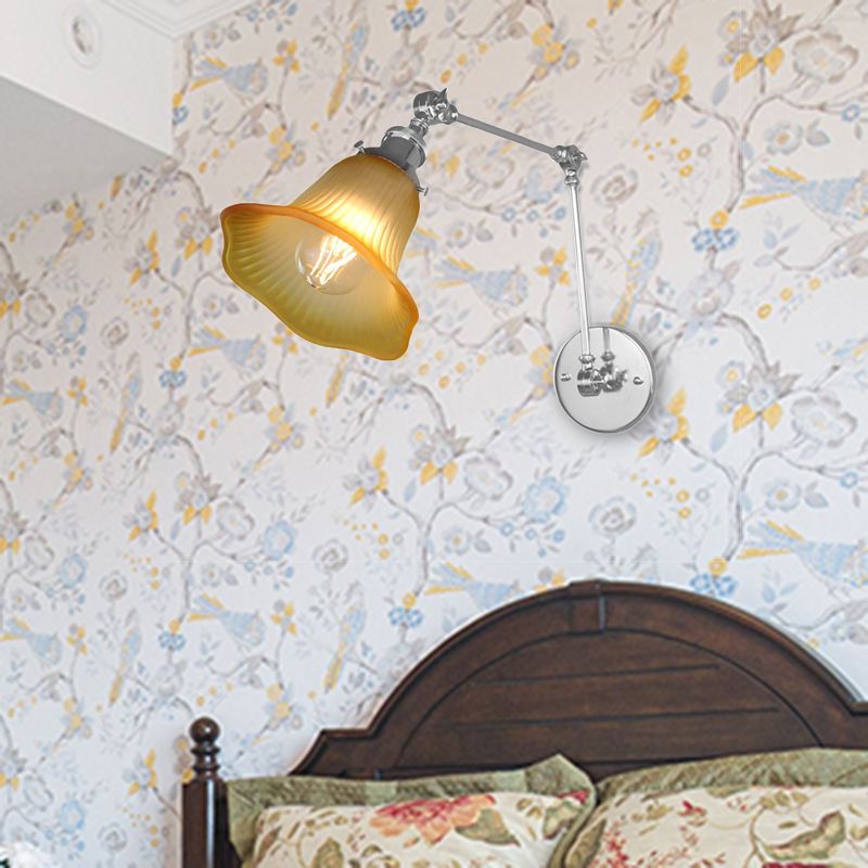 1 luminaire d'écran évasé léger industriel chromémètre lampe murale en verre texturé ambre pour chambre à coucher