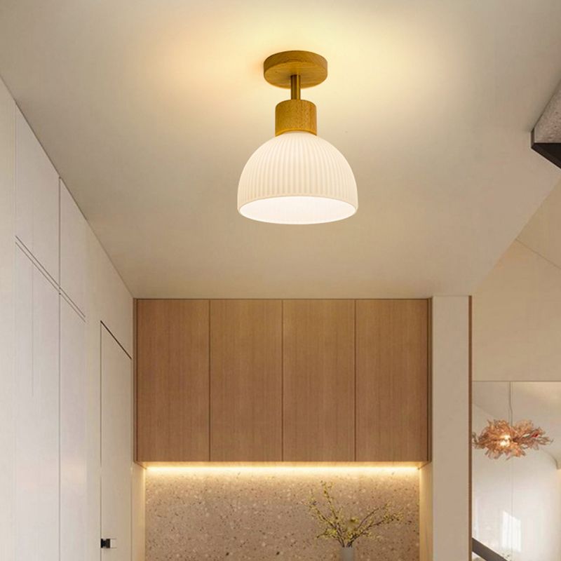 Bowl Shape Wood Flush Light Modern Style 1 Light Flush Mount Ceiling Lights