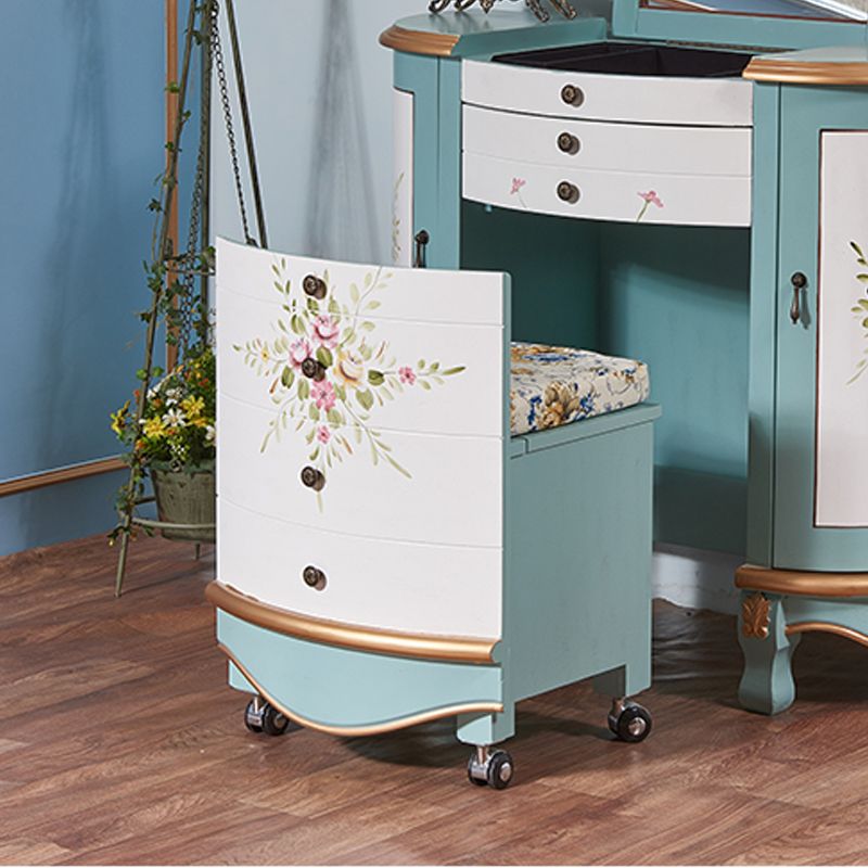 Victorian 1- Drawers Vanity Set with Stool and Mirror Dressing Table
