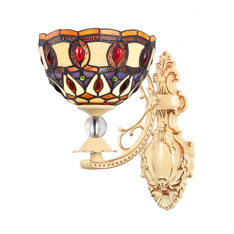 Dome/Star Wall Mounted Light Fixture Victorian Stained Glass 1 Light White/Red/Orange Sconce Light for Corridor