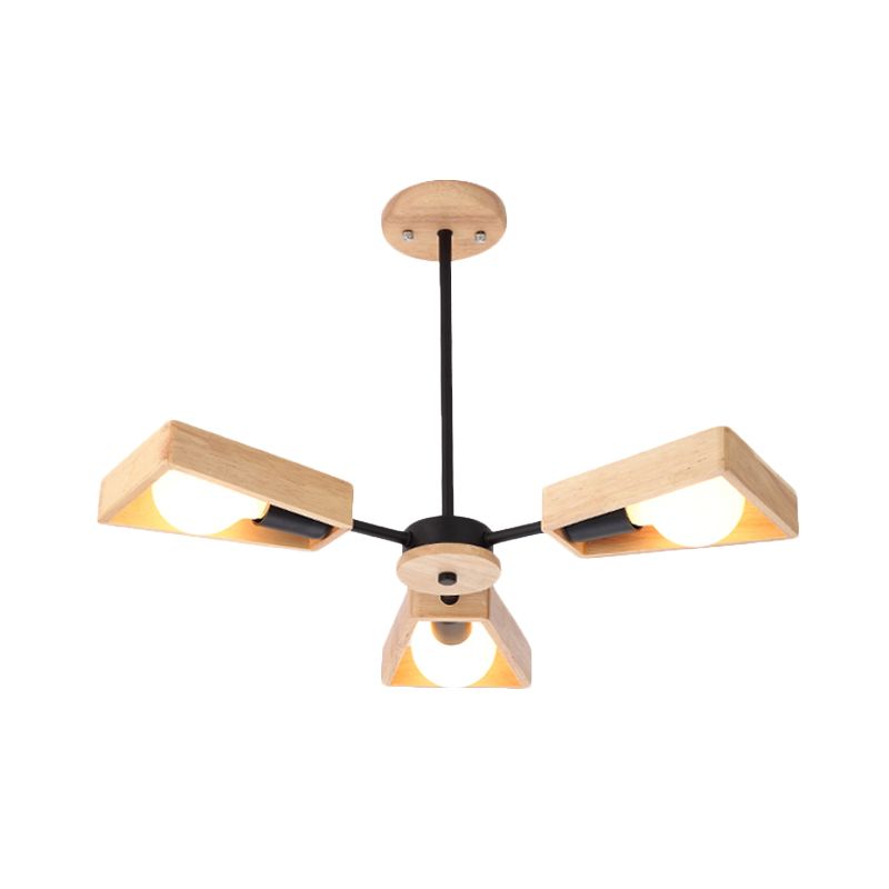 Roteerbare moderne trapezoid kroonluchter houten multi-head hanger licht voor eetkamer