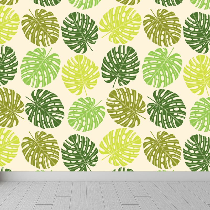 Contemporary Botanical Print Mural Decal Soft Color Dining Room Wall Covering, Custom