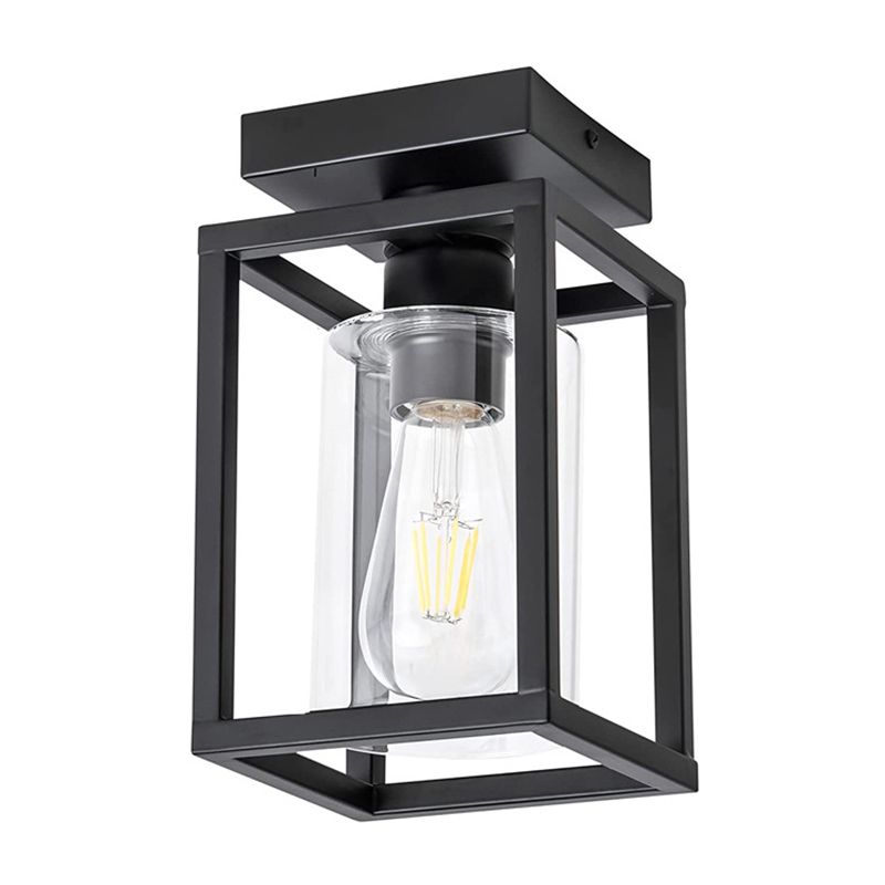 Iron and Glass Semi Flush Industrial 1 - Light Ceiling Semi Flush in Black