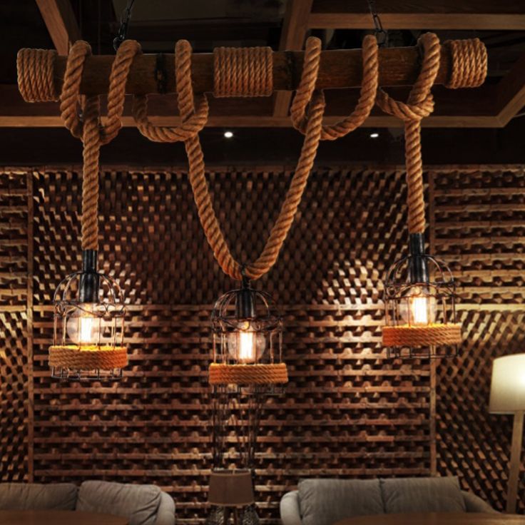 Rope Island Pendant Industrial Style Island Light Fixtures for Living Room