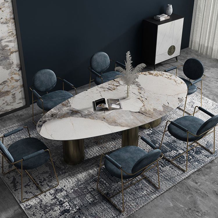 Oval Traditional Luxury Dining Table Sintered Stone Table with 3 Gold Legs