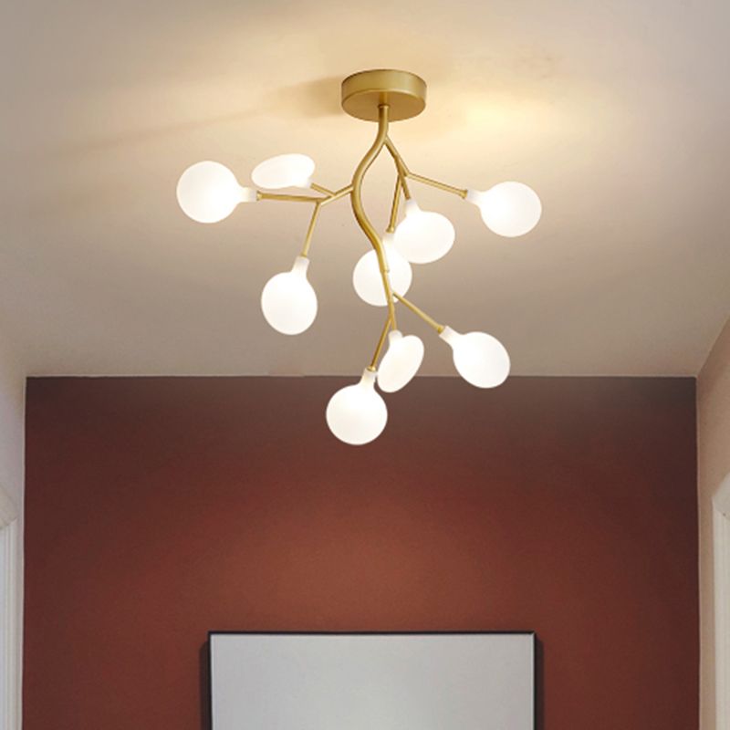 Metallic Tree Branch LED Suspension Light Postmodern Chandelier Light with Shade in Gold