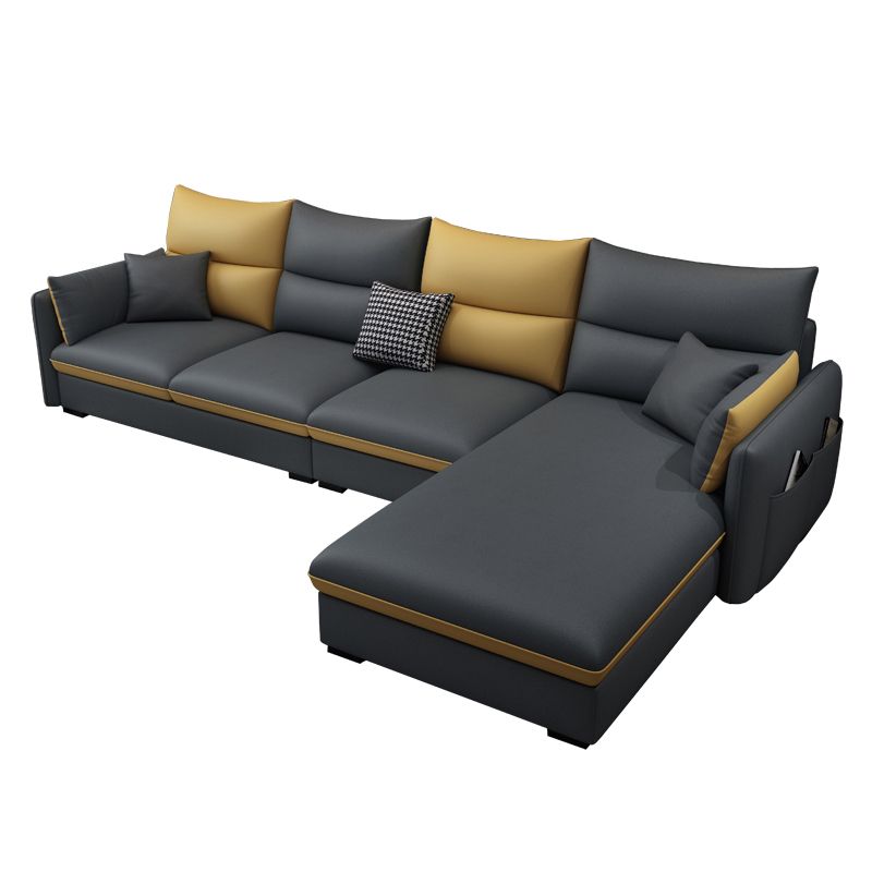 Modern Sofa & Chaise in Grey 35.43" Tall Sofa with Bolster Pillows