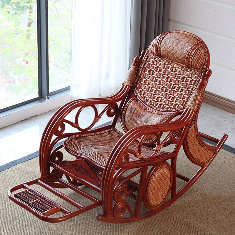 Traditional Spindle Rocking Accent Chair Tobacco Finish Rocker Chair Reclining