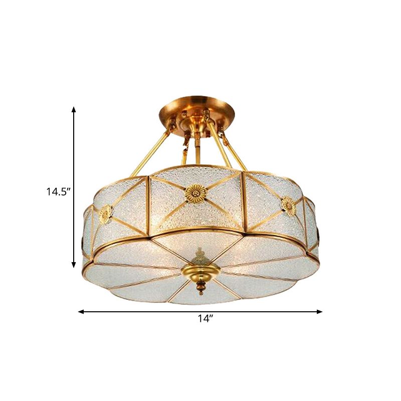 3/4/6 Bulbs Scalloped Ceiling Flush Mount Colonial Brass Seedy Glass Semi Mount Lighting for Bedroom, 14"/18"/23.5" W