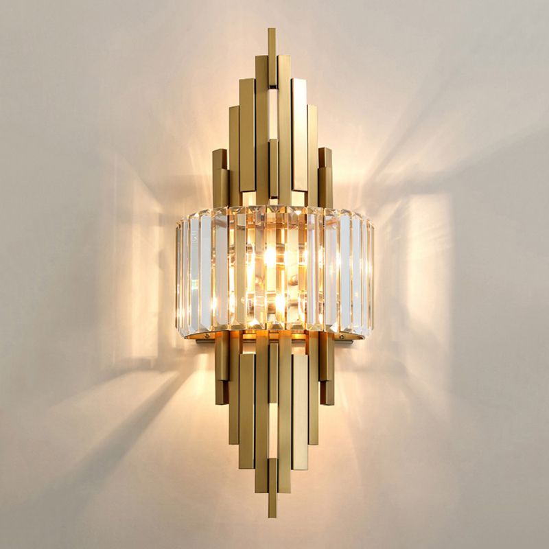 Geometric Shape Crystal Wall Lighting Modern Style 2-Lights Wall Mounted Light in Gold