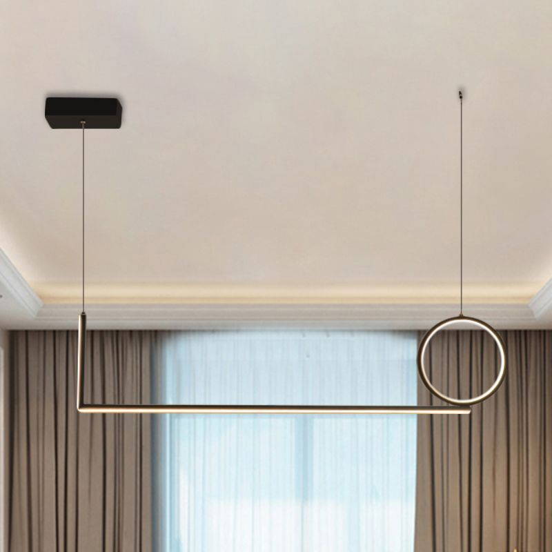 Lampe de suspension de plafond linéaire minimal Métallique noir / blanc LED île Lumière en lumière chaude / blanche
