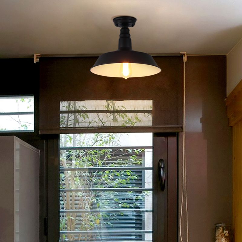 Plafoniera da portico a forma di fienile, retrò, industriale, in metallo, a 1 luce, a semi-incasso