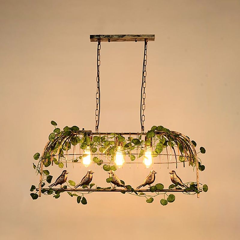 Industrial Style Hanging Lamp Iron Frame Island Light Fixture for Bar (Included Leaves)