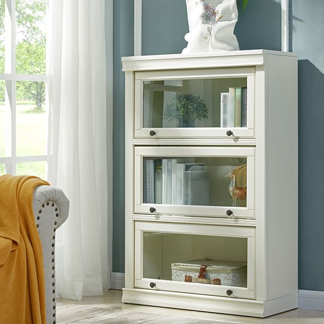 Contemporary Style Bookshelf with Door White Bookcase for Office and Study Room