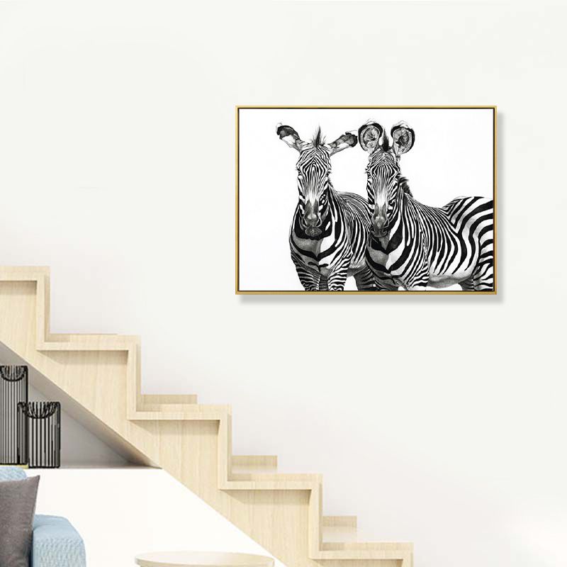 Black Zebras Canvas Wall Art Animal Kids Style Textured Wall Decor for Living Room