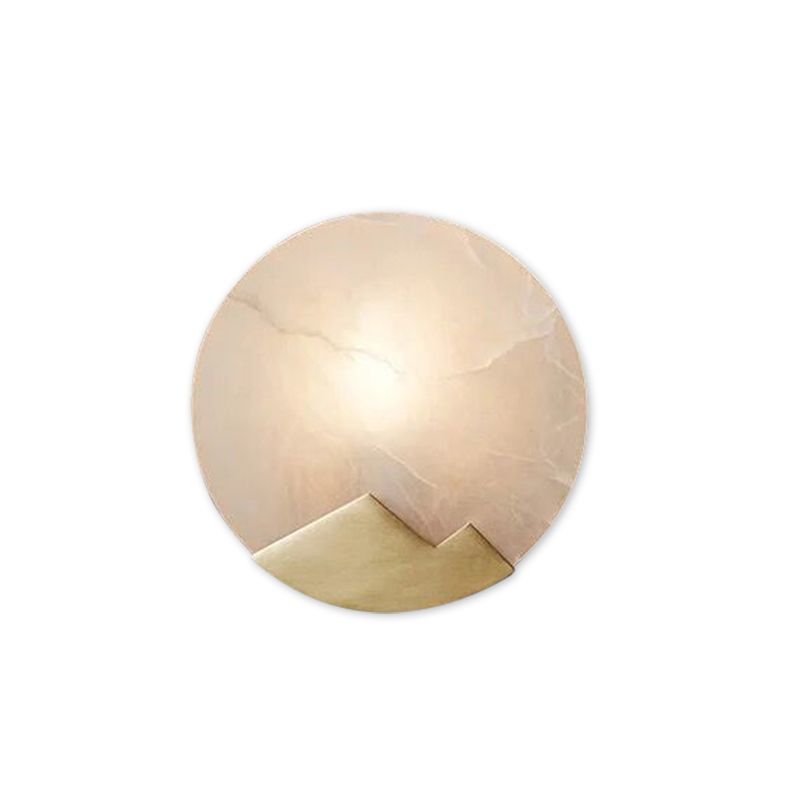 Modern Brass Wall Light Round Gold Wall Sconce with Mica for Living Room