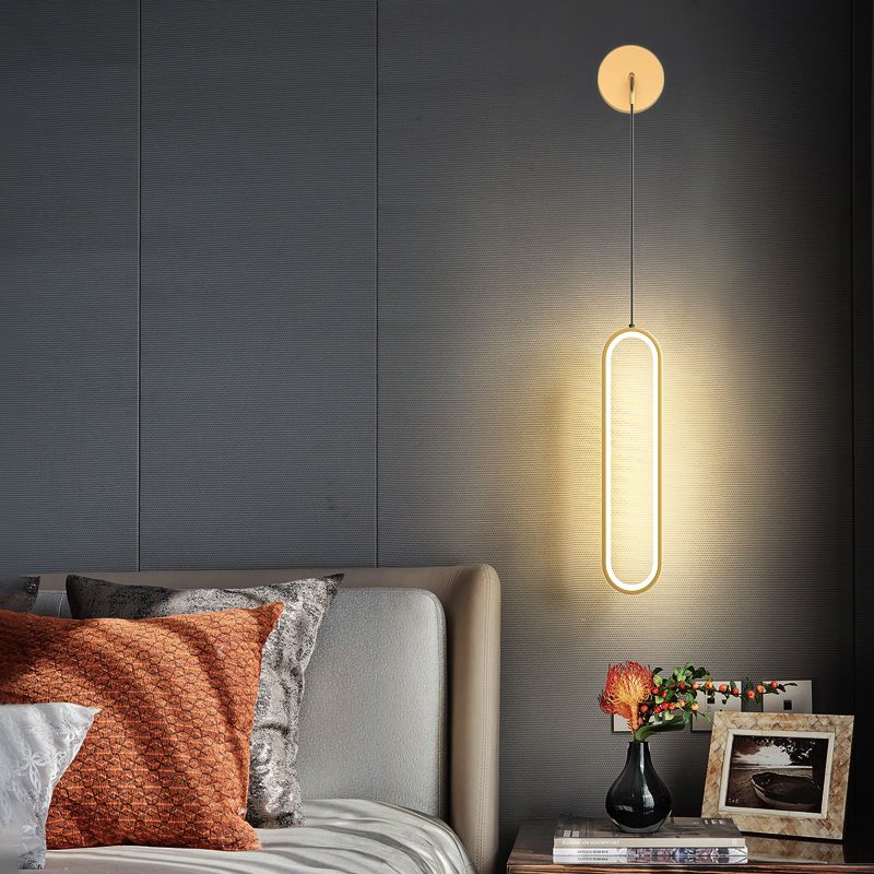 Modern Minimalist Style Oval Wall Mounted Light Fixture Metal 1 Light Wall Sconce Lighting for Bedroom