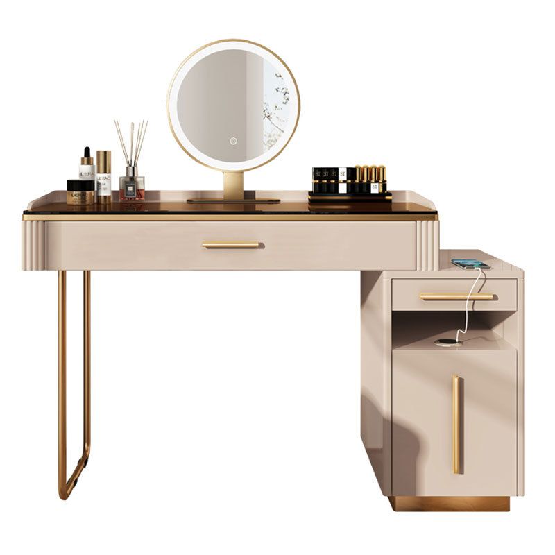 Glass Make-up 15.74" Wide White Vanity Makeup Vanity Desk Table with 3 Drawers