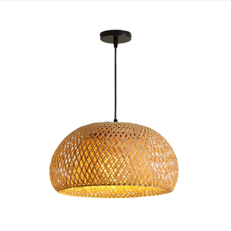 1-Light Beige Bamboo Suspended Lighting Fixture Asia Pendant Light Kit for Tea Room