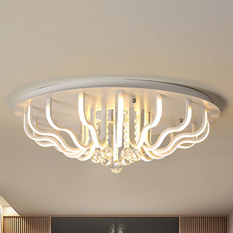 Gebogen Acryl Flush Mount Lamp Eenvoudige 27"/31.5" W LED Woonkamer Plafond Montage Fixture in Wit, Warm/Wit Licht