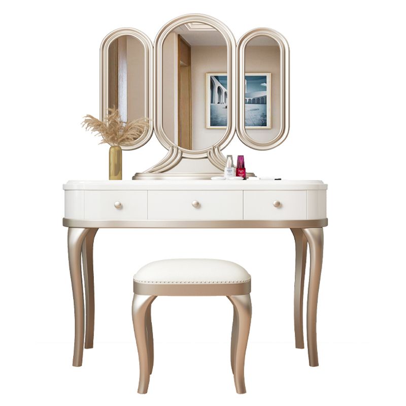 Victorian Storage Makeup Vanity Desk Bedroom Dressing Table Stool Set with 3 Drawers
