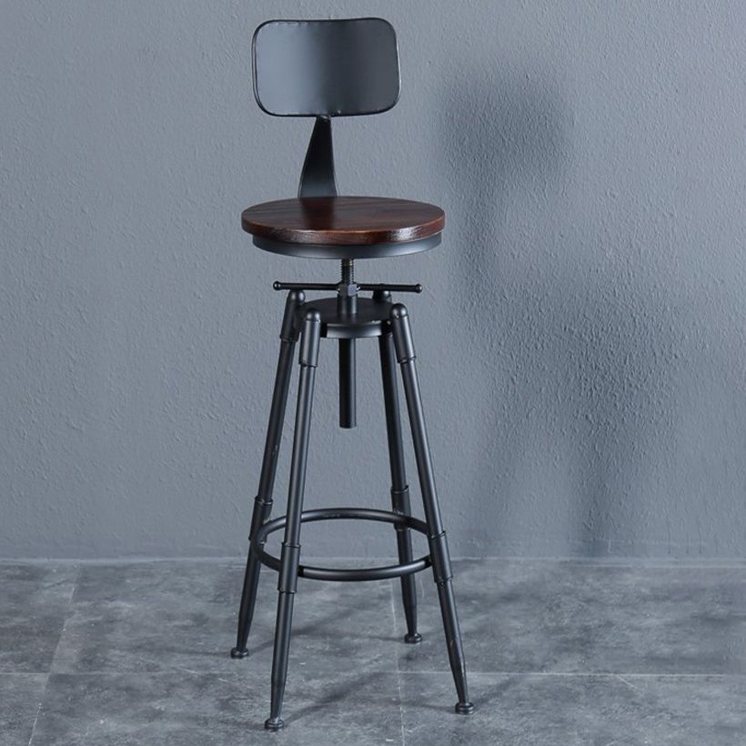 Black Industrial Round Counter Stool Metal Adjustable Height Bar Stool with Swivel