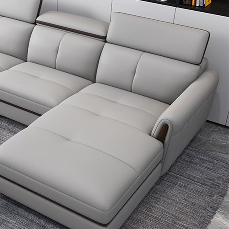 Scandinavian Stain-Resistant Genuine Leather Light-grey Sofa & Chaise