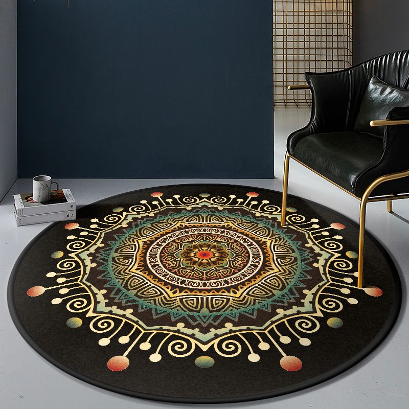 Persian Bedroom Rug Multi-Color Tribal Flower Rug Polyester Stain Resistant Anti-Slip Backing Washable Area Carpet