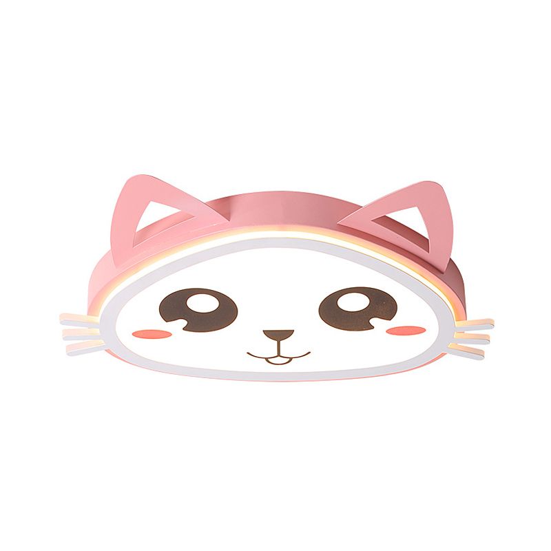 Kitten Girl's Bedroom LED Ceiling Flush Acrylic Cartoon Flush Mount Recessed Lighting in Pink, Warm/White Light