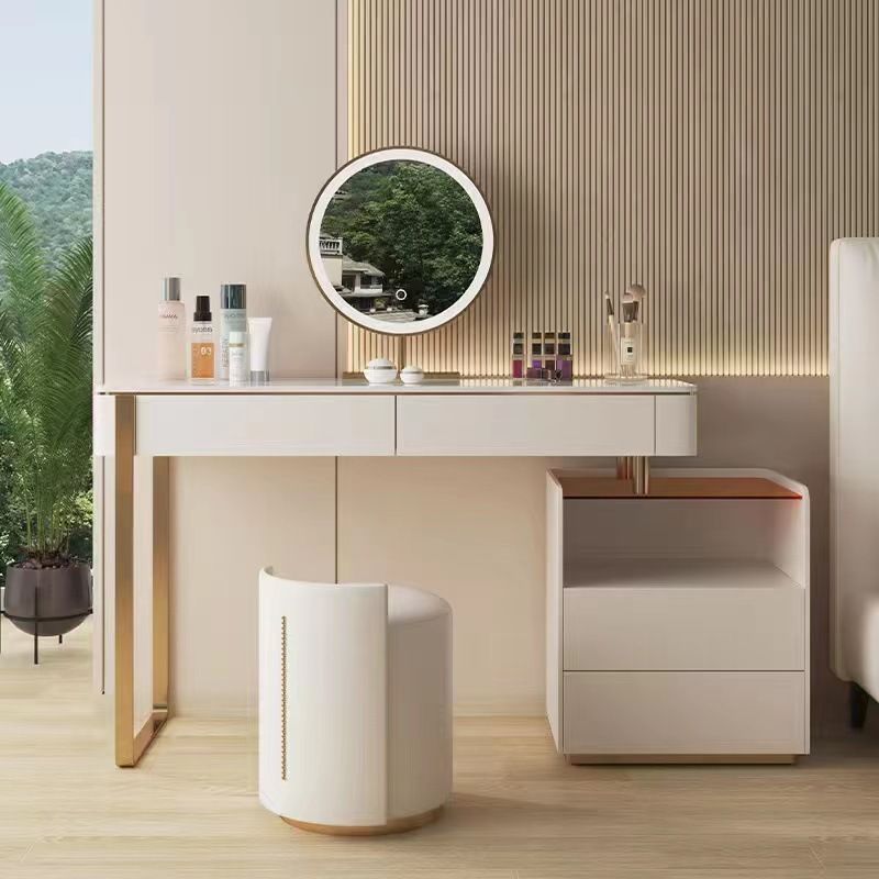 Glam White Make-up Vanity with 4 Storage Drawers Wood Vanity Set, 15.74" Wide