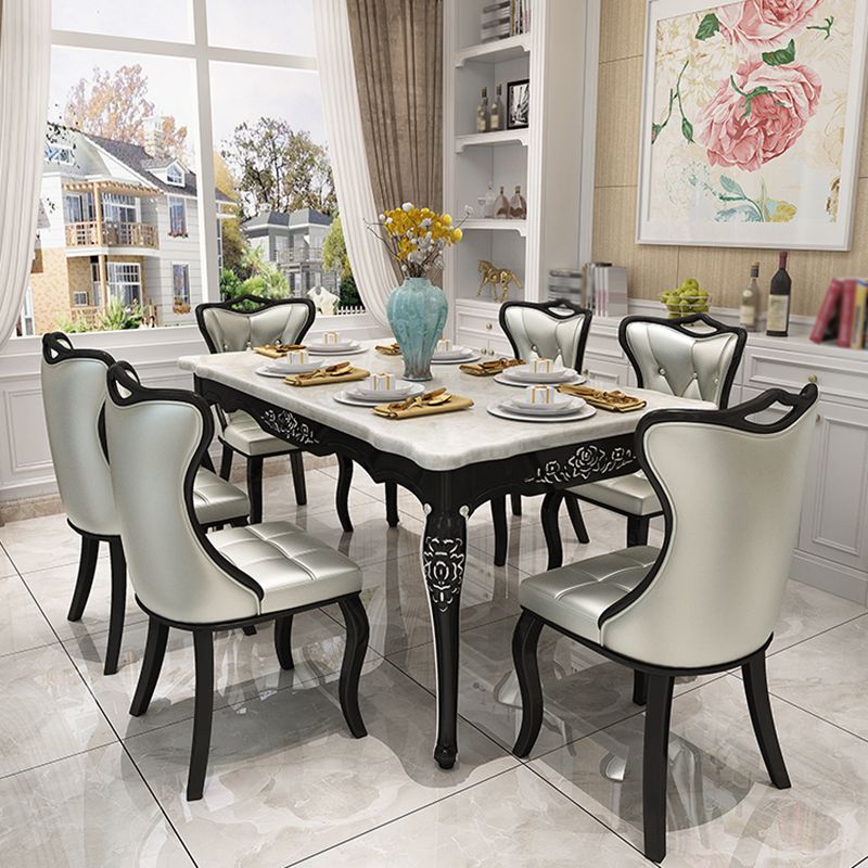 Rectangle White Dining Table Victorian Stone Table with 4 Legs