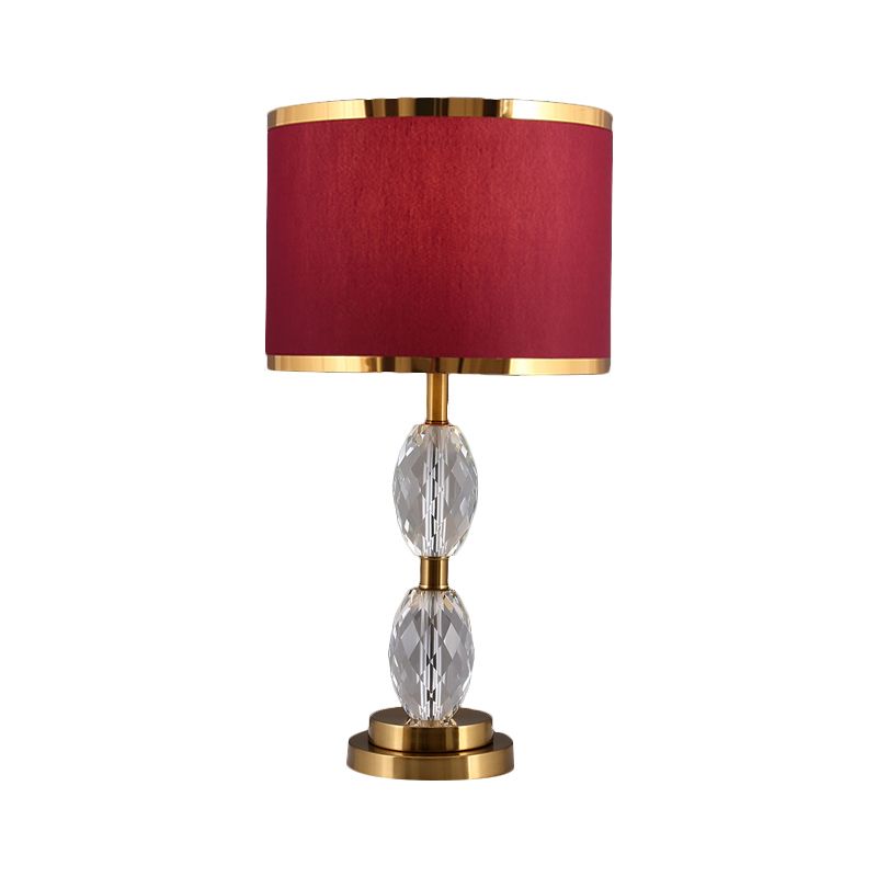1 tête à cristal clair avec un tissu à tambour tissu lampe de chevet de salle traditionnelle en rouge / beige