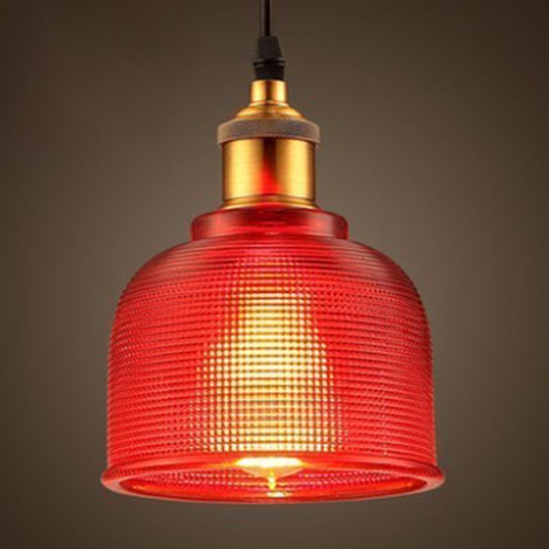 1 Light Bell Pendant Lamp Vintage Industrial Ribbed Glass Hanging Lamp for Dining Room Table