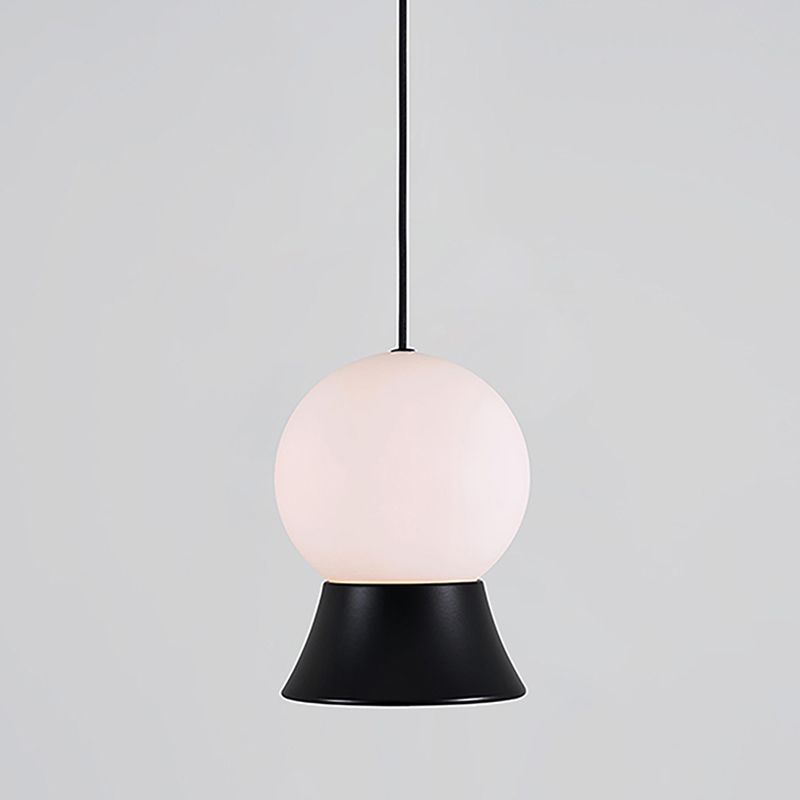 White Glass Globe Hanging Light Kit Postmodern 1 Light Pendant Light with Gold/Black Metal Shade