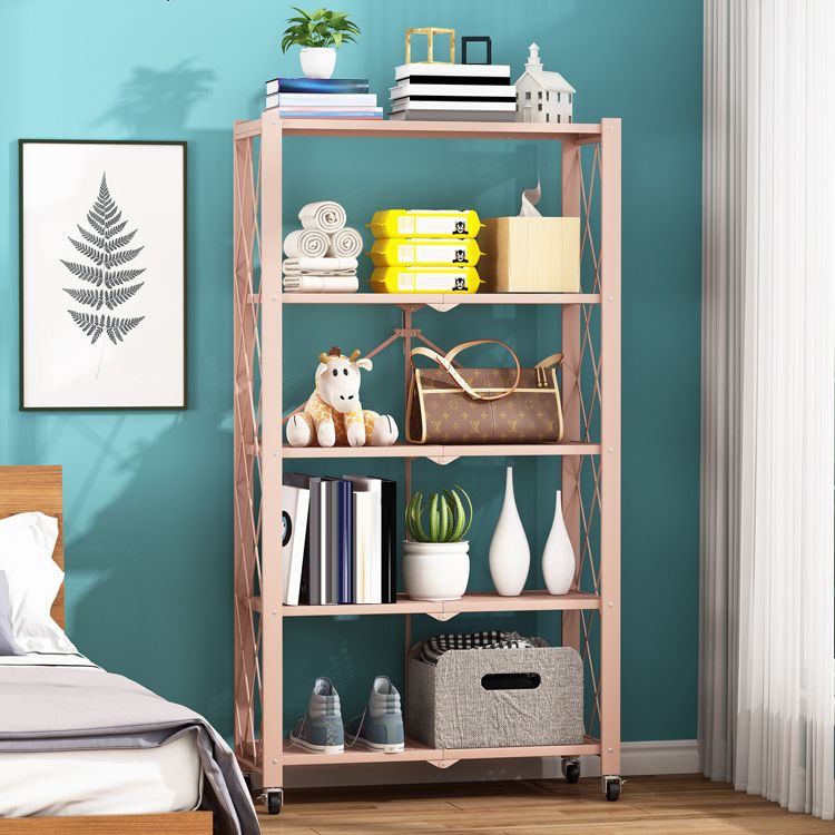 Metal Floating Bookcase Contemporary Style Open Back Bookshelf with Wheels