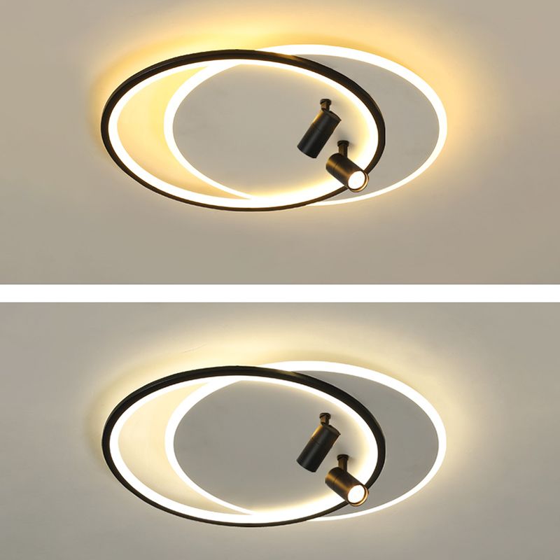 Plafonniers encastrés à LED noirs à 2 lumières, plafonnier ovale en aluminium pour chambre à coucher