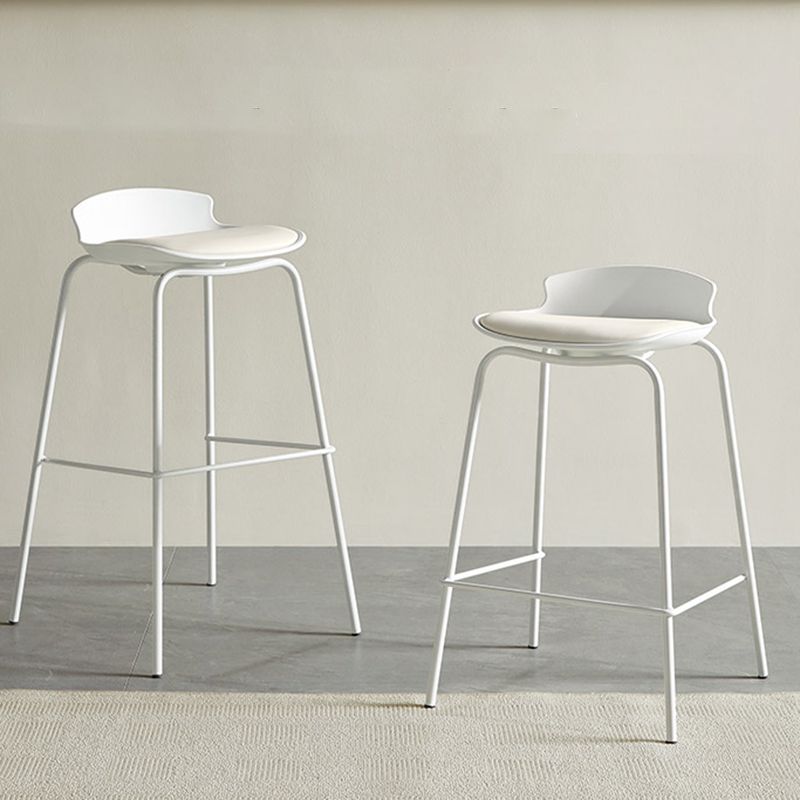Contemporary Metal Frame Bar Stool White Plastic Bucket Seat for Living Room