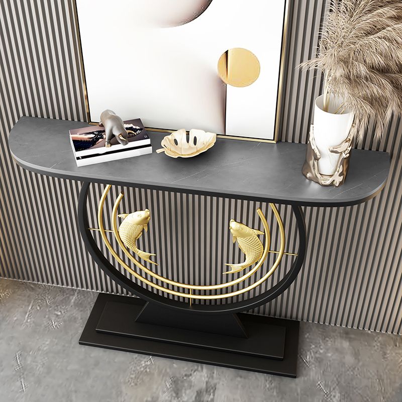 31.5" H Modern Console Accent Table Antique Finish Half Moon Console