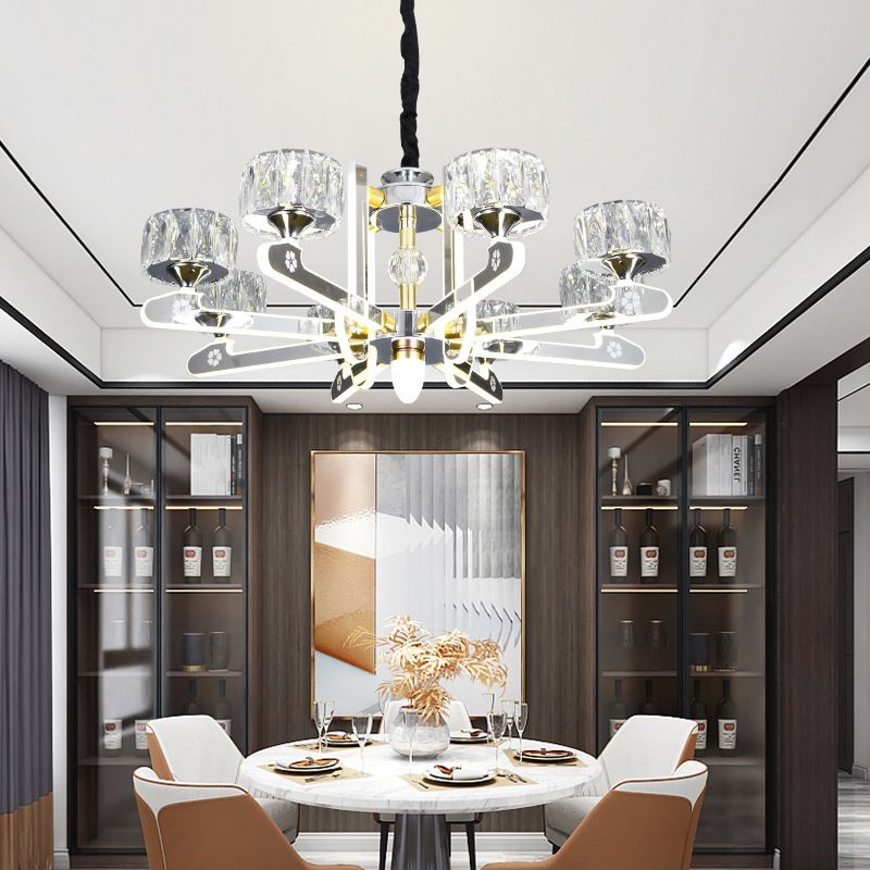 Drum LED Chandelier Lighting Contemporary Crystal Living Room Hanging Light in Chrome