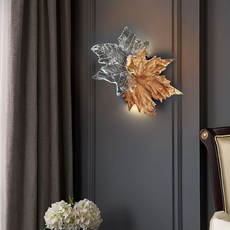 Modern Leaf-shaped Wall Mounted Light Fixture Crystal Sconce Lights for Living Room