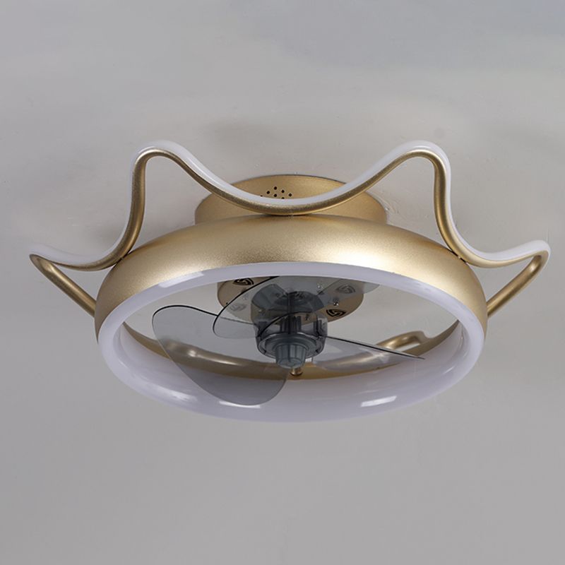 Crown Shaped Metal Flush Mount Fan Lamp Childrens LED Semi Flush Light for Bedroom