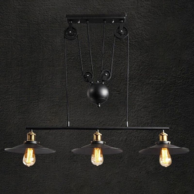Metal 3 Lights Island Pendant Lighting Pulley Industrial Island Light Fixtures for Dining Room